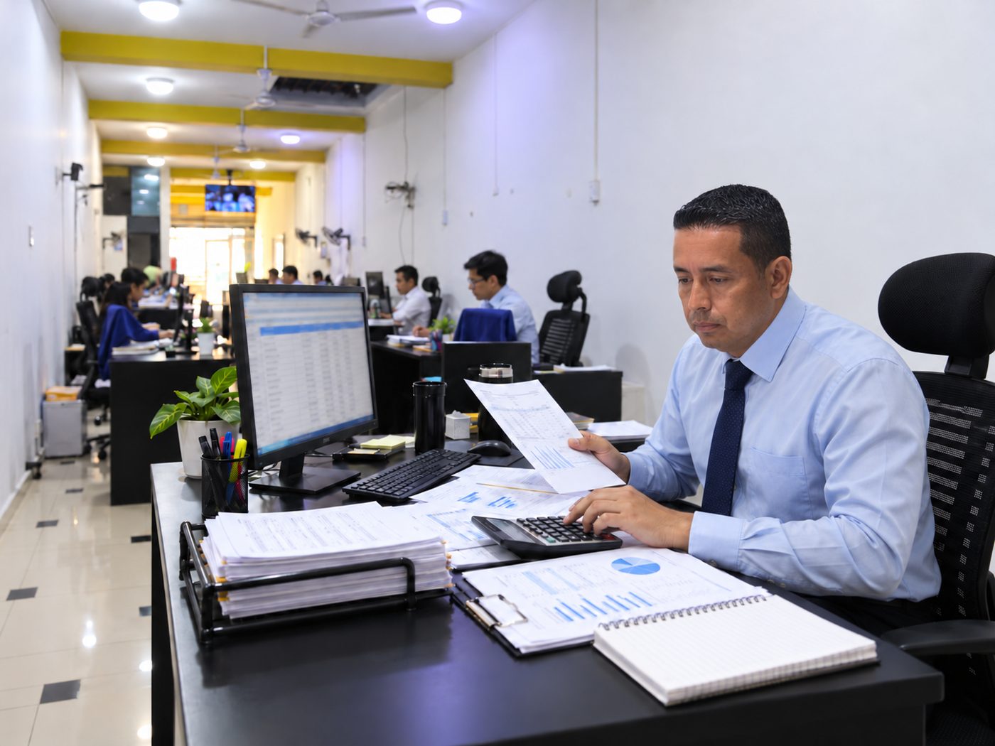 Rober Vilca Vásquez, contador de ACE S.A.C., en su escritorio