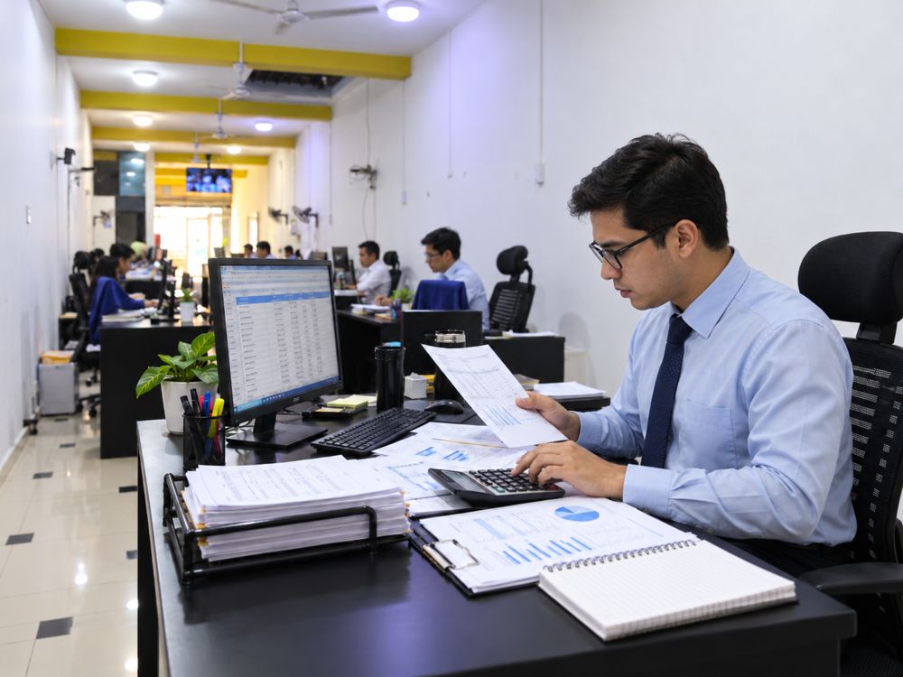 Contador revisando estados financieros y balances